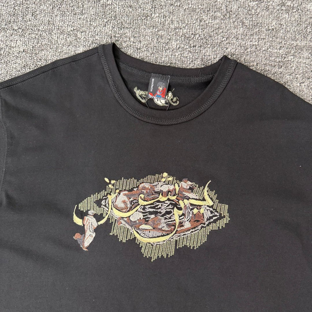 Derschutze Vintage Heavy Embroidery Tee Unisex Casual Loose Short Sleeve Street Style Shirt