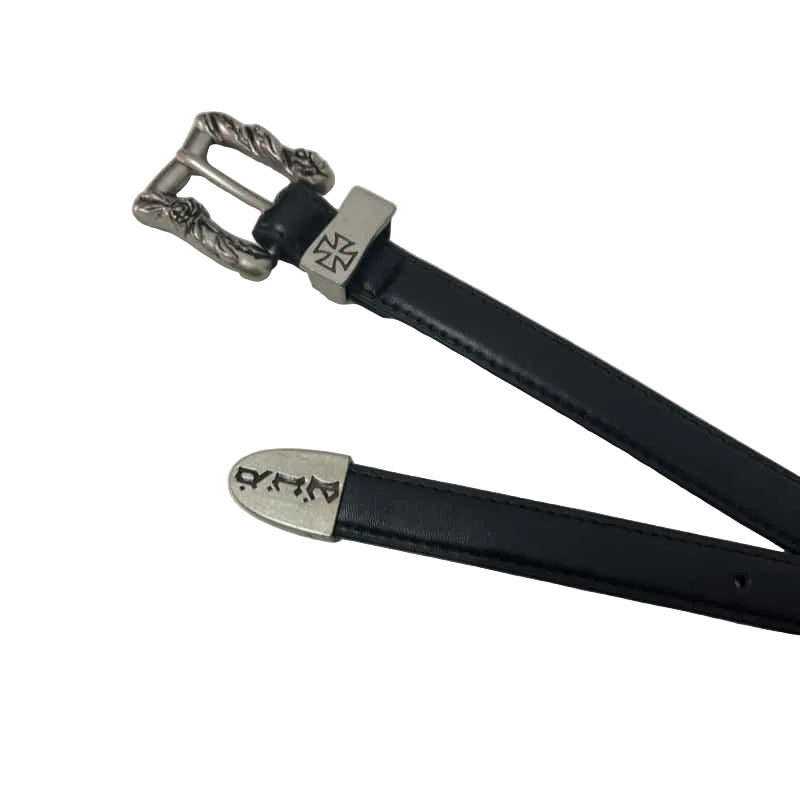 ERD Punk Rose Engraved Cross Vintage Leather Belt Antique Metal Buckle