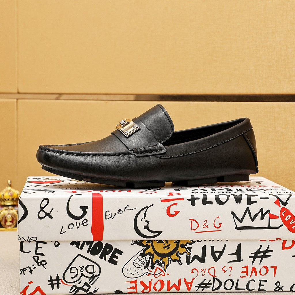 Dolce & Gabbana Men's Black Plaque Slip-On Loafers